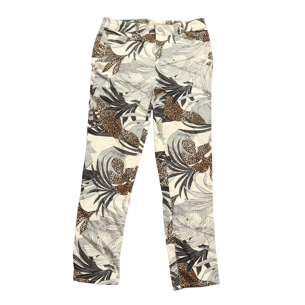 Chicos White Floral Girlfriend Slim Ankle Beach Colorful Animal Print Pants 00R
